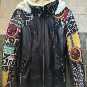 Lauren Vidal Black Multicolor Leather Jacket